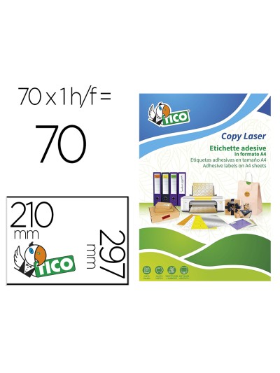 Etiqueta adhesiva tico verde f luorescentes permanente fsc laser/inkjet/fotocopia 210x297 mmcaja de 70 unidades
