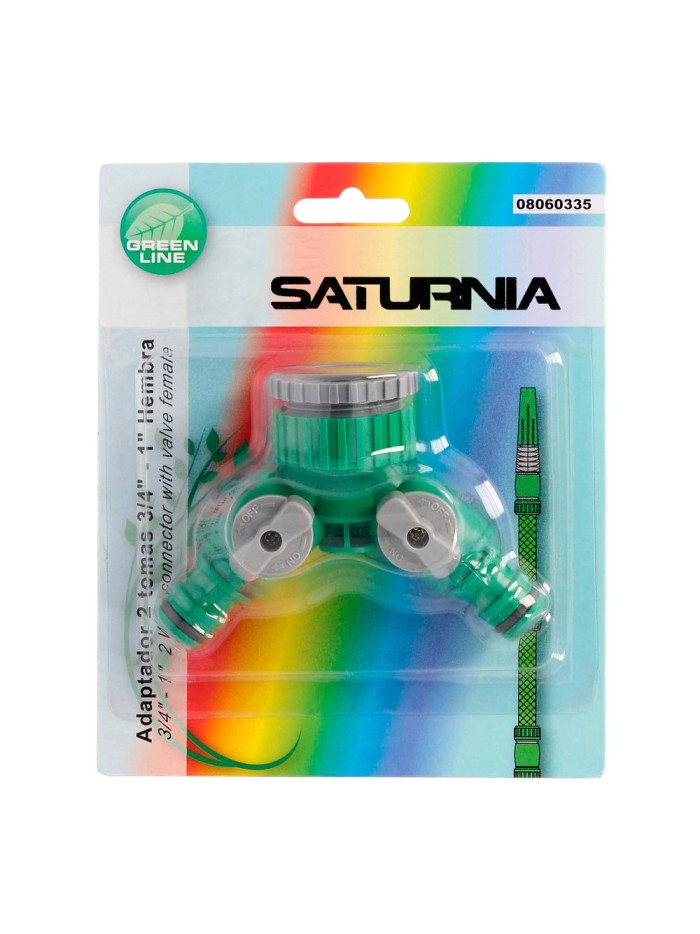 Adaptador Manguera Plastico 3/4 - 1" Hembra  con 2 tomas Blister
