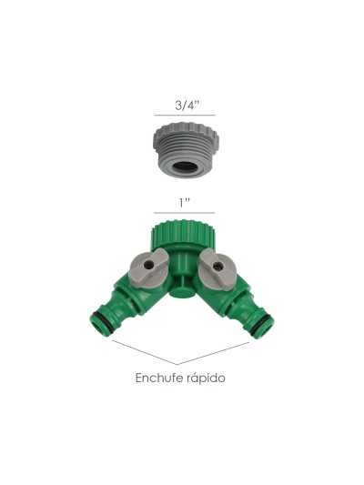 Adaptador Manguera Plastico 3/4 - 1" Hembra  con 2 tomas Blister