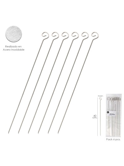 Pinchitos Acero Inoxidable Grandes 40 cm. (Blister 6 Unidades) Saturnia