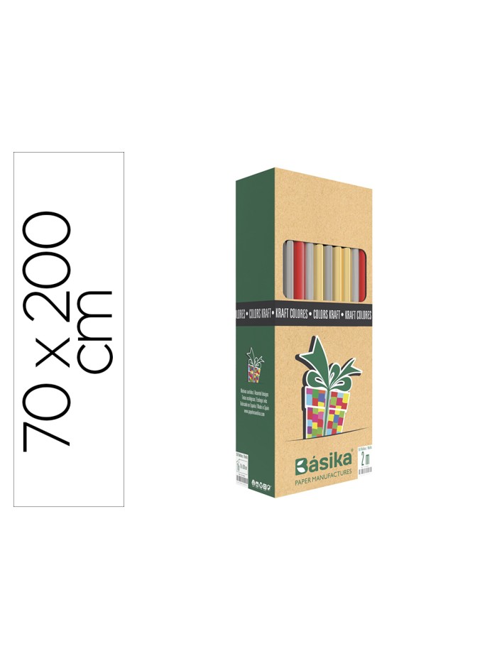 Papel de regalo basika kraft colores rollo ancho 70 cm longitud 2 mt colores surtidos gramaje 50 gr Papel de regalo basika kraft colores rollo ancho 70 cm longitud 2 mt colores surtidos gramaje 50 gr