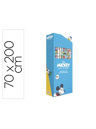 Papel de regalo basika disney mickey and friends rollo ancho 70 cm longitud 2 mt diseños surtidos gramaje 60