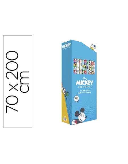Papel de regalo basika disney mickey and friends rollo ancho 70 cm longitud 2 mt diseños surtidos gramaje 60