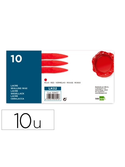 Lacre liderpapel rojo caja de 10 barras