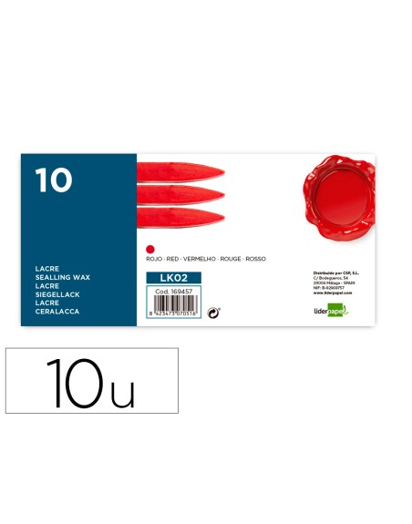Lacre liderpapel rojo caja de 10 barras