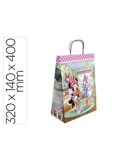 Bolsa para regalo basika papel celulosa 90 gr minnie con asa retorcida tamaño l 320x140x400 mm