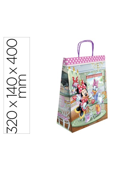 Bolsa para regalo basika papel celulosa 90 gr minnie con asa retorcida tamaño l 320x140x400 mm