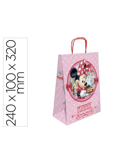 Bolsa para regalo basika papel celulosa 90 gr minnie con asa retorcida tamaño s 240x100x320mm