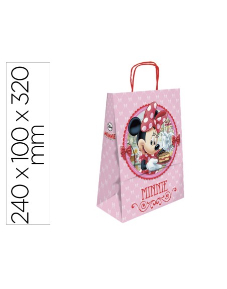 Bolsa para regalo basika papel celulosa 90 gr minnie con asa retorcida tamaño s 240x100x320mm