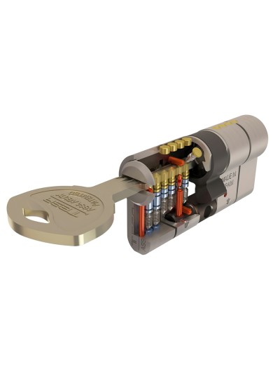 Cilindro Tesa Seguridad T70  30x30 Latonado Leva Larga
