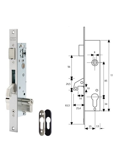 Cerradura Tesa 2240/25/3NI Con Escudo de Seguridad E190 con Palanca Basculante Gancho Reforzado
