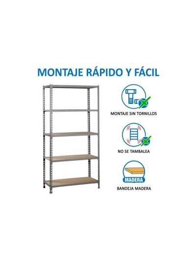 Estanteria metalica simonrack kit maderclick mini 5/400 color gris/madera 5 estantes 150 kg por estante 180x80x40cm