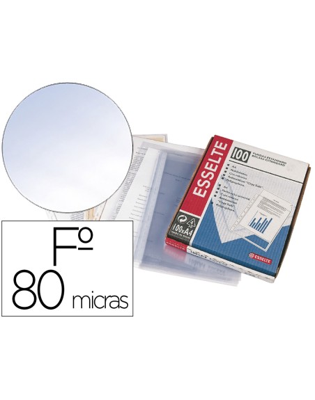 Funda multitaladro esselte folio pvc cristal 80 mc con refuerzo caja de 100 unidades