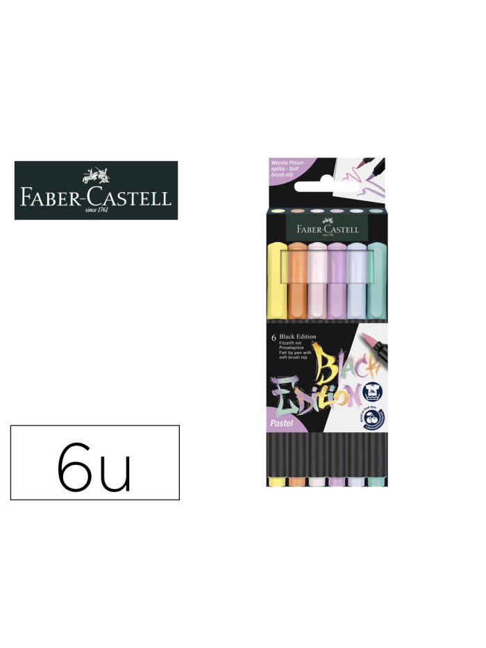 Rotulador faber castell edicion black punta de pincel pastel caja de 6 unidades colores surtidos Rotulador faber castell edicion black punta de pincel pastel caja de 6 unidades colores surtidos
