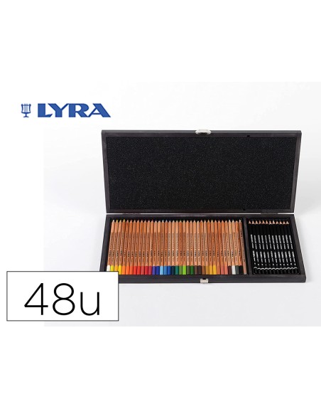Lapices de colores lyra rembrandt polycolor 36 olores surtidos + 12 lapices de grafito en maletin de madera