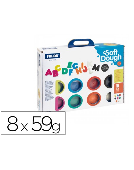 Pasta milan para modelar soft dough muchas letras con herramientas maletin con 8 botes colores surtidos 59 g