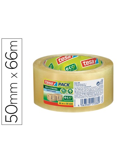 Cinta adhesiva tesa eco bio & strong transparente 66 mt x 50 mm para embalaje