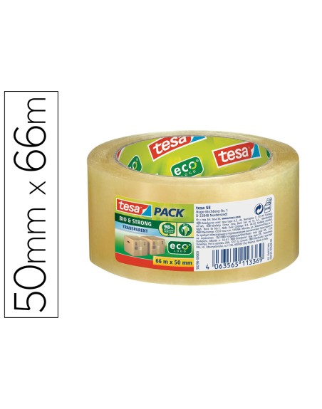 Cinta adhesiva tesa eco bio & strong transparente 66 mt x 50 mm para embalaje