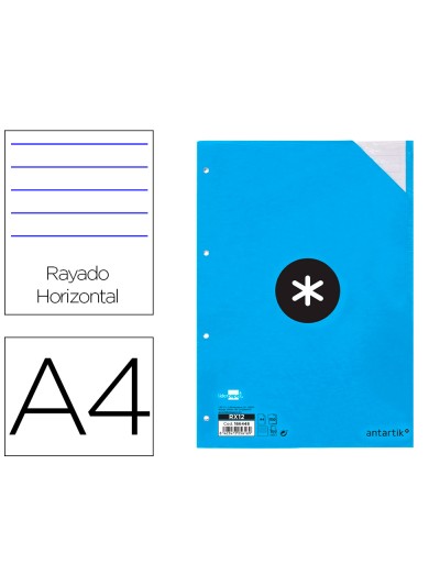 Recambio antartik a4 100 hojas 100g/m2 rayado horizontal 4 taladros bandas de 5 colores