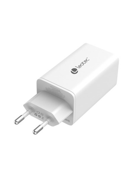 Cargador de pared leotec 65w carga rapida 2 usb tipo - c pd 1 usb - a blanco