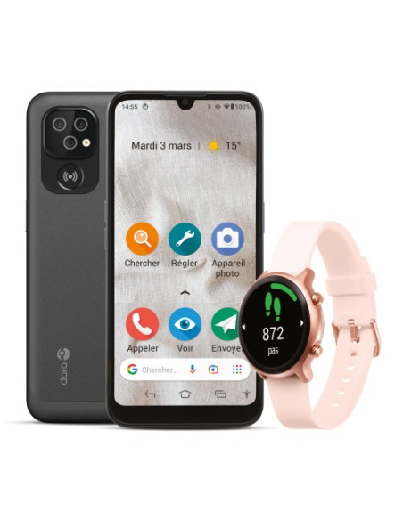 Bundle doro smartphone 8100 + smartwatch graphite pink
