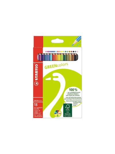 Lapices de colores stabilo green colors con certificado fsc estuche carton de 18 unidades colores surtidos