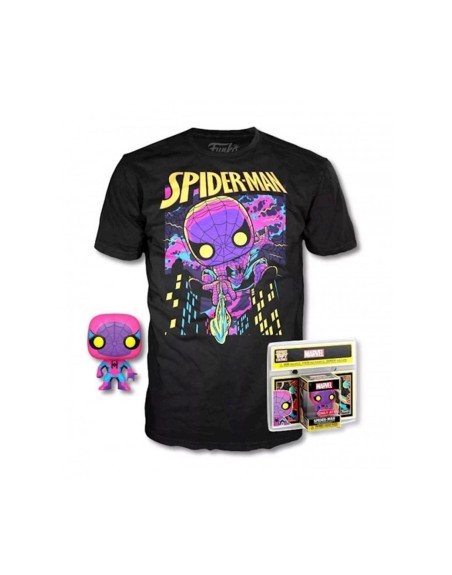 Pop & tee marvel spiderman black light funko + camiseta talla xl
