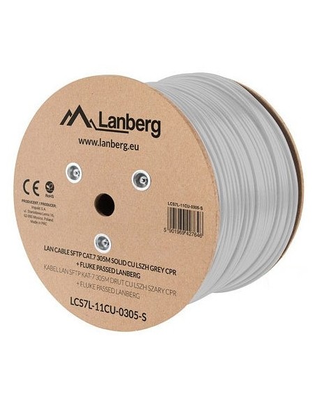 Bobina cat.7 lanberg sftp 305m solid cu lszh cpr + fluke passed gris