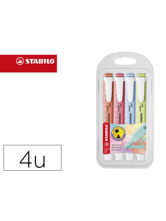 Rotulador stabilo fluorescente fino swing cool pastel estuche de 4 unidades colores surtidos Rotulador stabilo fluorescente fino swing cool pastel estuche de 4 unidades colores surtidos