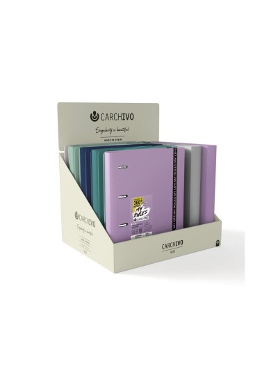 Carpeta carchivo 360 my rules 4 anillas 20 mm pp foam a4 con gomilla expositor de 10 unidades colores surtidos
