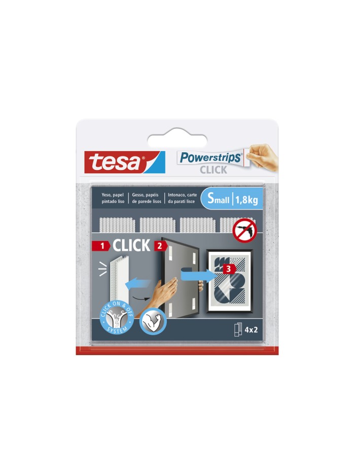 Tira adhesiva tesa powerstrips click hasta 1,8 kg 4x2 Tira adhesiva tesa powerstrips click hasta 1,8 kg 4x2