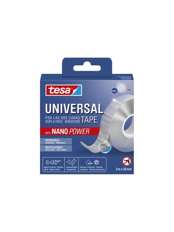Cinta adhesiva tesa doble cara nano universal transparente 3 mt x 30 mm Cinta adhesiva tesa doble cara nano universal transparente 3 mt x 30 mm