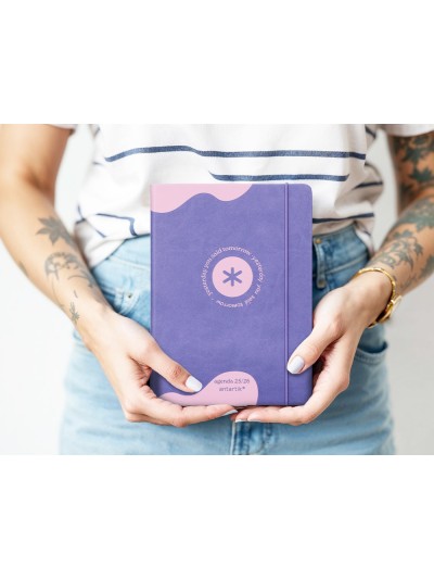 Agenda escolar antartik 25-26 encuadernada go! simil piel morado semana vista a5 bilingüe papel fsc 80 gr