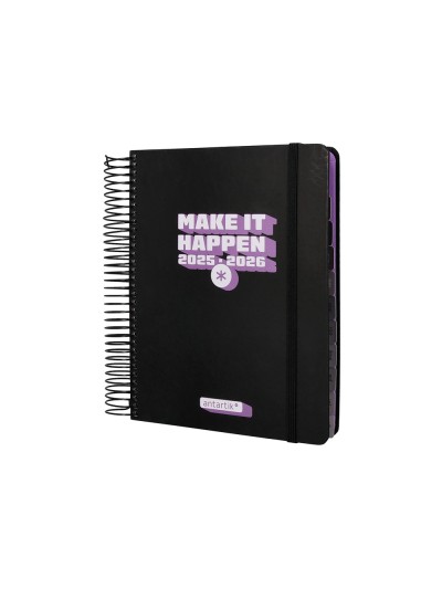 Agenda escolar antartik 25-26 espiral neon negro dia pagina a5 bilingüe papel fsc 80 gr