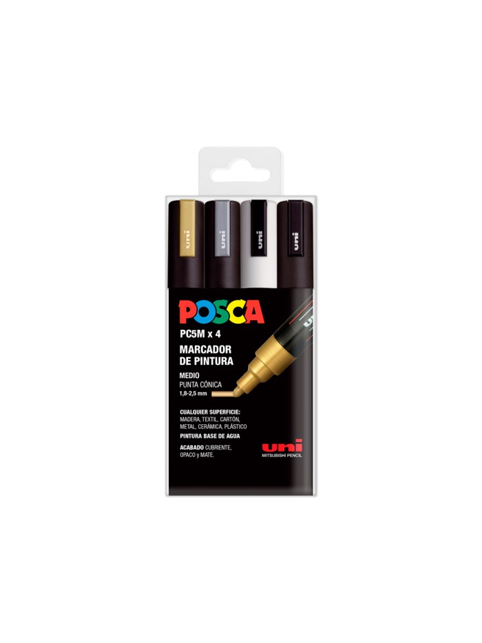 Rotulador uni posca pc-5m/4c marcador de pintura punta conica 1,8-2,5 mm gswb estuche de 4 unidades Rotulador uni posca pc-5m/4c marcador de pintura punta conica 1,8-2,5 mm gswb estuche de 4 unidades