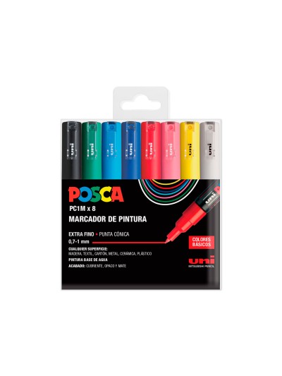 Rotulador uni posca pc-1m/8c marcador de pintura punta conica 0,7-1 mm estuche de 8 unidades colores basicos