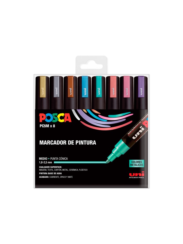 Rotulador uni posca pc-5m/8c estuche de 8 unidades colores metalicos surtidos Rotulador uni posca pc-5m/8c estuche de 8 unidades colores metalicos surtidos