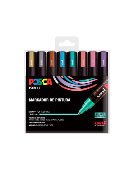 Rotulador uni posca pc-5m/8c estuche de 8 unidades colores metalicos surtidos