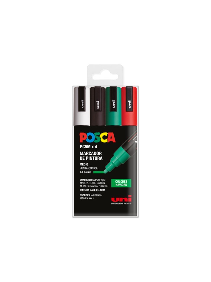 Rotulador uni posca pc-5m/4c estuche de 4 unidades colores navidad surtidos Rotulador uni posca pc-5m/4c estuche de 4 unidades colores navidad surtidos