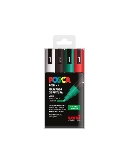 Rotulador uni posca pc-5m/4c estuche de 4 unidades colores navidad surtidos