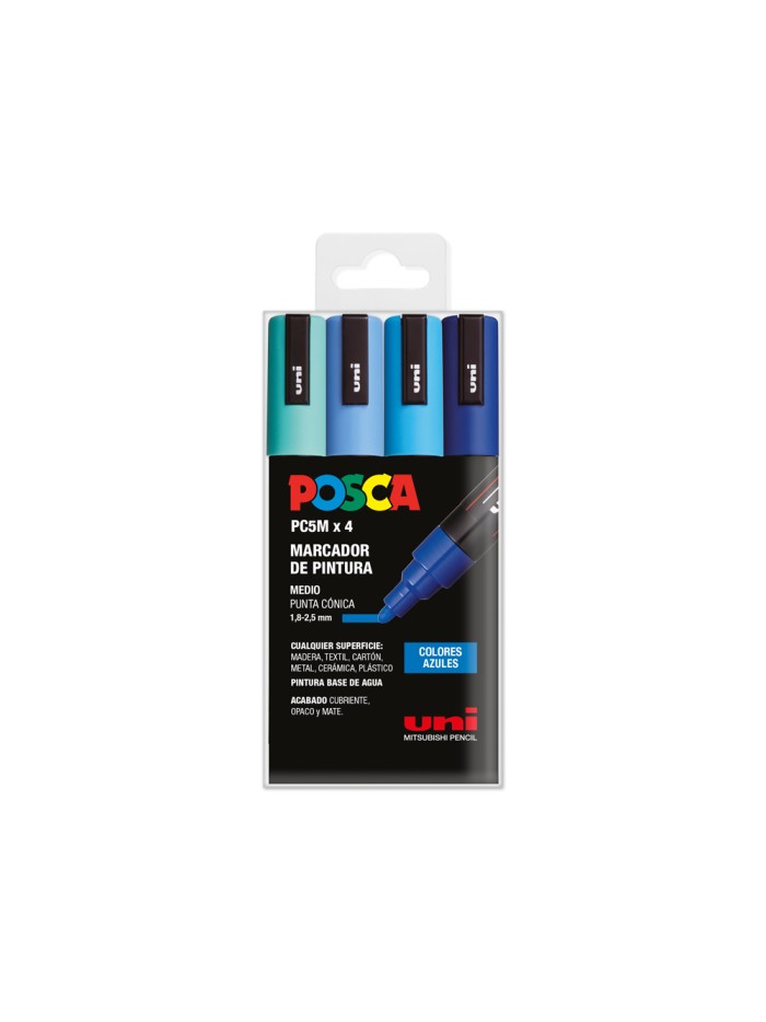 Rotulador uni posca pc-5m/4c estuche de 4 unidades colores azules surtidos Rotulador uni posca pc-5m/4c estuche de 4 unidades colores azules surtidos