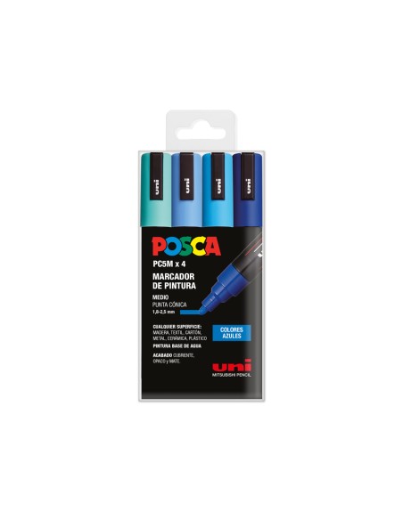 Rotulador uni posca pc-5m/4c estuche de 4 unidades colores azules surtidos