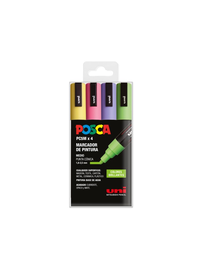 Rotulador uni posca pc-5m/4c estuche de 4 unidades colores brillantes surtidos Rotulador uni posca pc-5m/4c estuche de 4 unidades colores brillantes surtidos