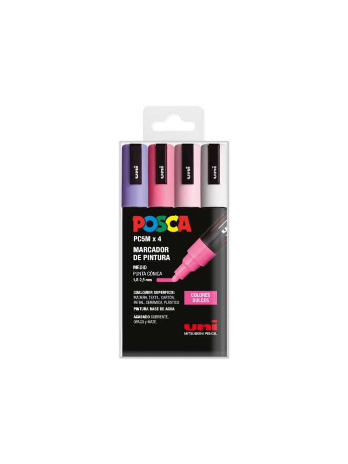 Rotulador uni posca pc-5m/4c estuche de 4 unidades colores dulces surtidos Rotulador uni posca pc-5m/4c estuche de 4 unidades colores dulces surtidos