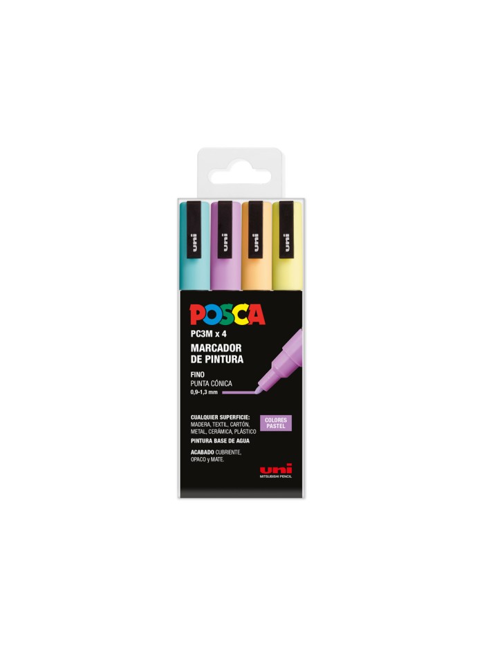 Rotulador uni posca pc-3m/4c estuche de 4 unidades colores pastel surtidos Rotulador uni posca pc-3m/4c estuche de 4 unidades colores pastel surtidos