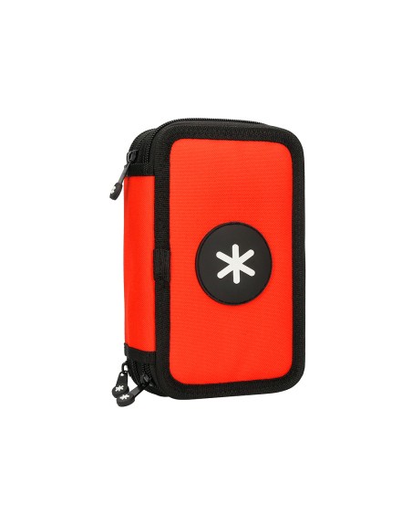 Plumier escolar antartik triple cremallera color rojo 36 piezas