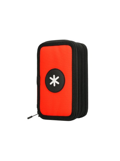 Plumier escolar antartik triple cremallera color rojo 36 piezas