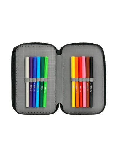 Plumier escolar antartik triple cremallera color rojo 36 piezas