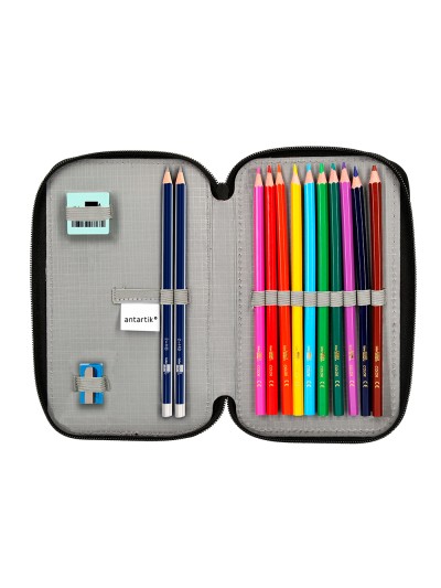 Plumier escolar antartik doble cremallera color menta 28 piezas