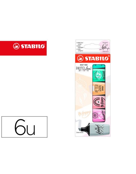Rotulador stabilo boss mini pastel love estuche de 6 unidades colores surtidos